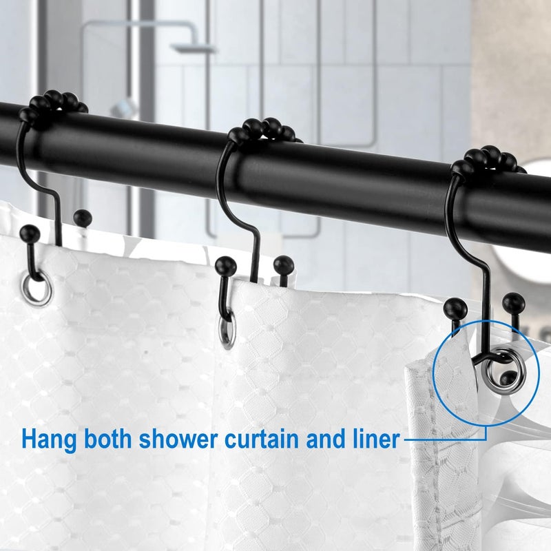 TOPROD Matte Black Shower Curtain Hooks Rings, Double Sided, Stainless Steel, Set of 12 - Image 2